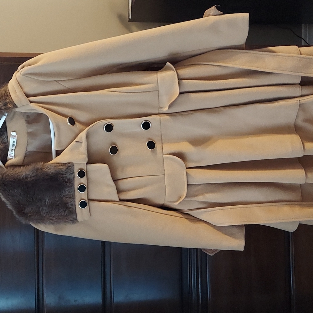 Brown faux fur lined jacket with layered waist detailing